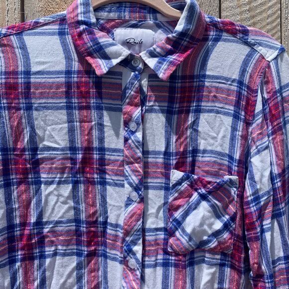 RAILS | Azure Scarlet Shimmer Hunter Pink Blue Plaid Button Down Flannel - Picture 3 of 8